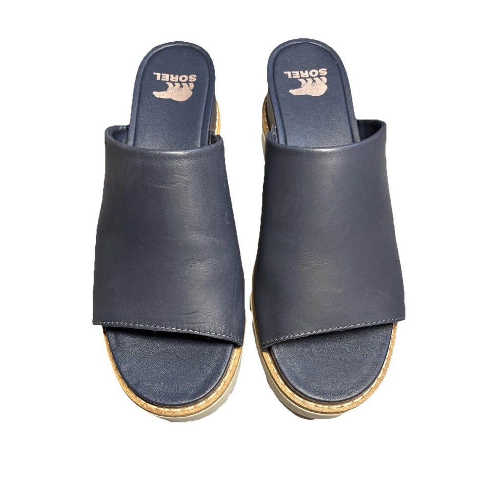 Sorel Joanie Navy Blue Leather Slide Wedge Sandals Platform Women’s Size 7.5 EUC - Picture 10 of 12